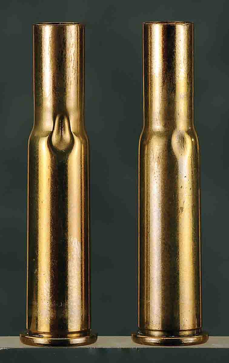 One thing handloaders have to watch out for, with such extensive forming, is the matter of neck dents. Keep the lube off the shoulder area and use only a minimum amount on the neck and you will be okay.